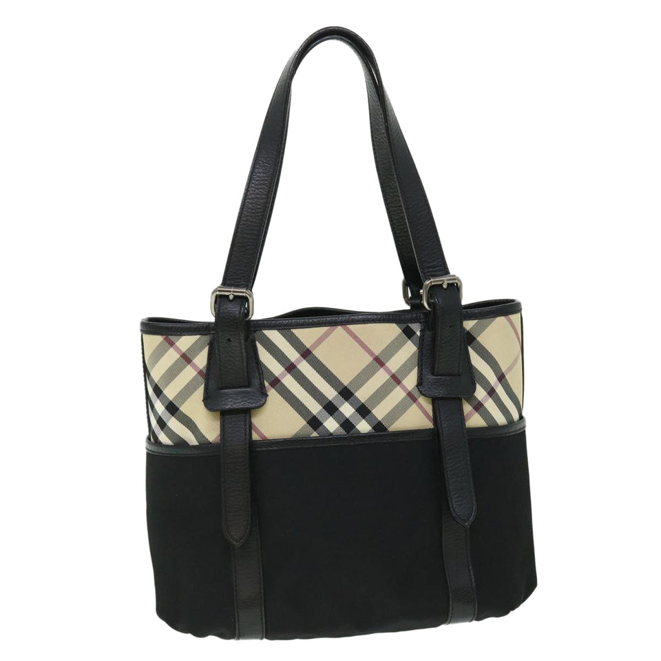 Luxury Burberry Nova Check Tote Bag Nylon Beige Black Auth yk8426