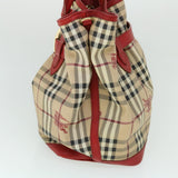 Luxury Burberry Nova Check Tote Bag PVC Leather Beige Red Auth yk8482