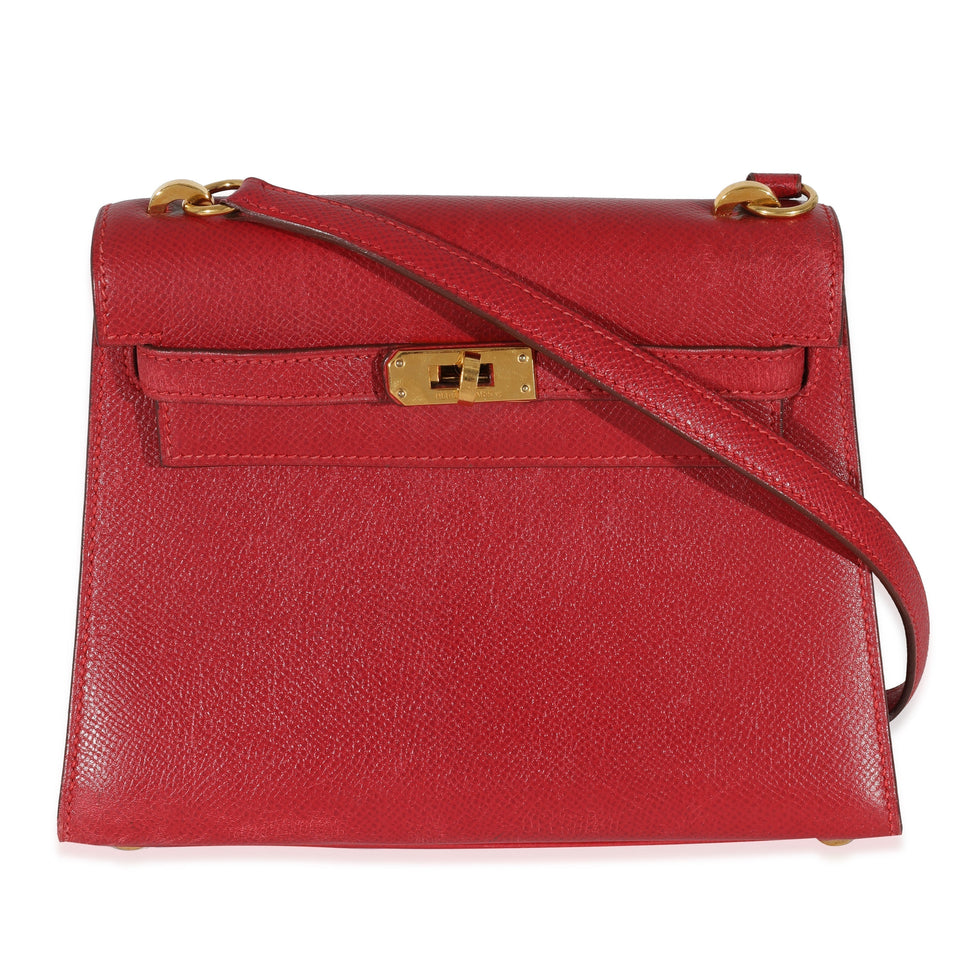 Luxury Hermes Rouge Vif Courchevel Mini Sellier Shoulder Kelly 20 GHW