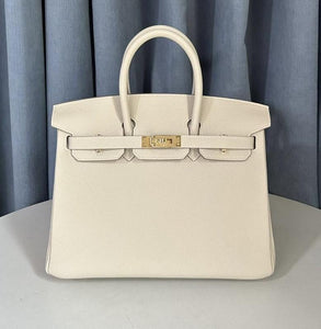 Hermes Birkin 25 Leather Gold Hardware Handbag Bag for Women (White Matt)